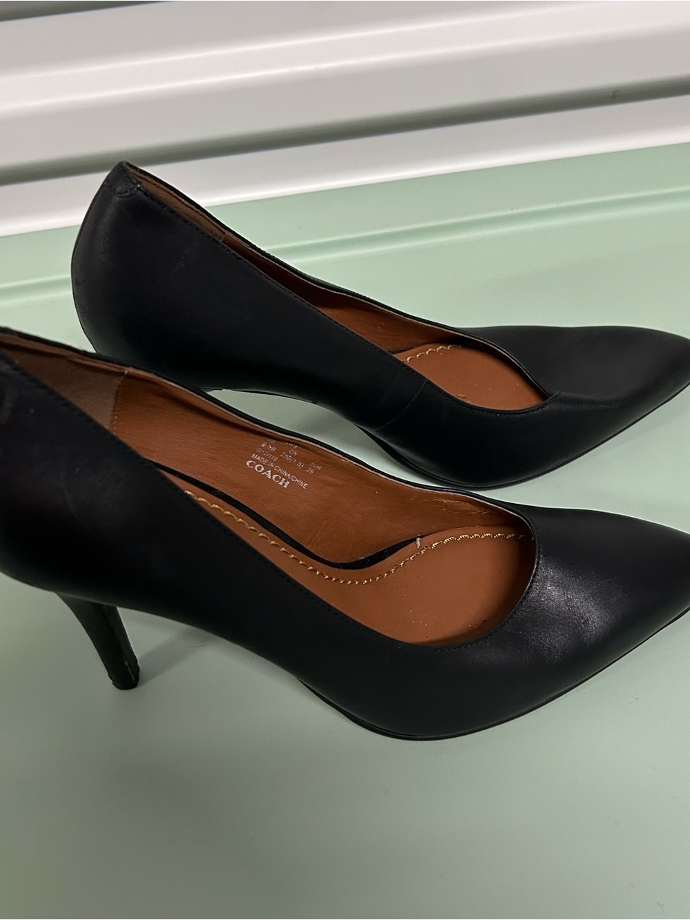 Coach Black Leather Pointed Toe Pumps - Picture 6 of 16